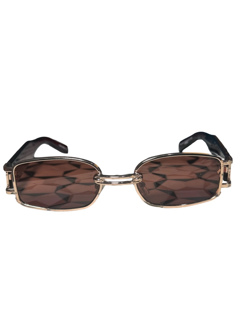 Gold Frame Brown Lens Women's Rectangular Sunglasses